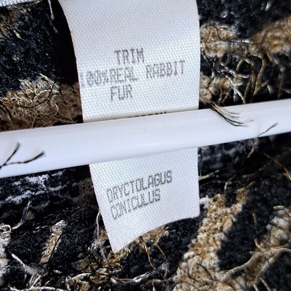 Alberto Makali Women Zebra Poncho Rabbit Fur Trim Fuzzy Knit Size XS Made In USA - Picture 7 of 11